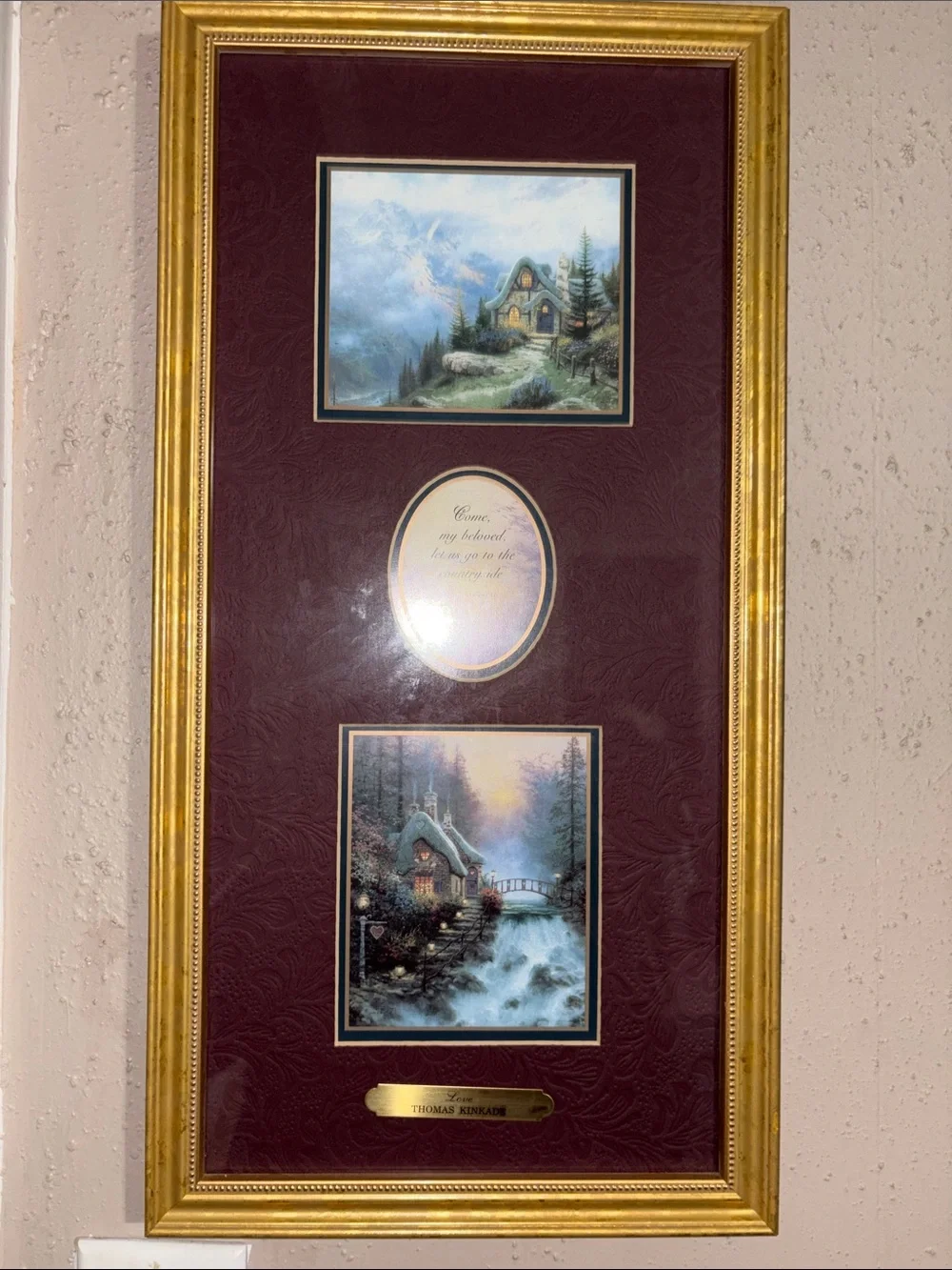 Thomas Kinkade Gold-Framed Double Print with Burgundy Mat and Blue Accents